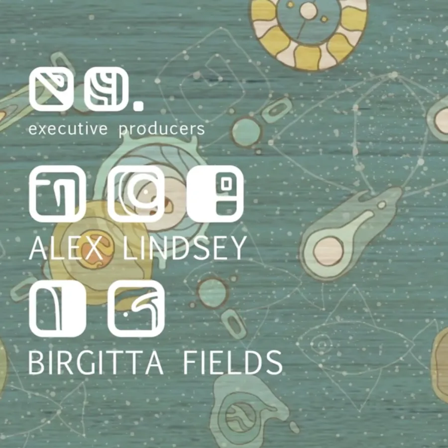 Title card with green and yellow background and text "Executive Producers - Alex Lindsey - Brigitta Fields".